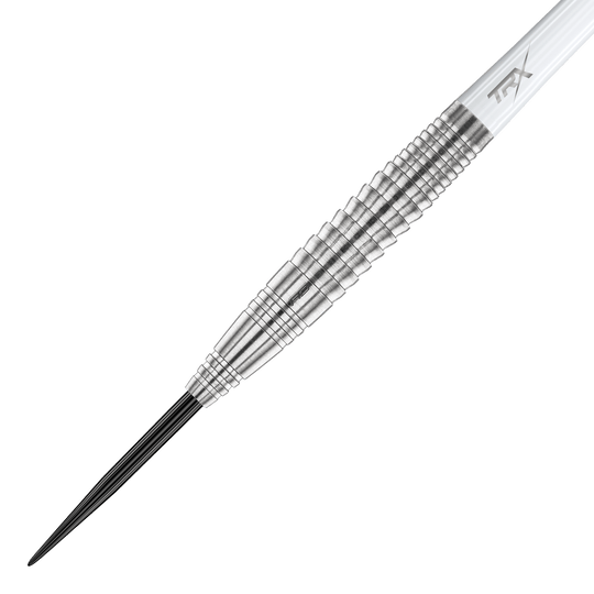 Red Dragon Seren 4 Pure Steeldarts Das Bild zeigt einen einzelnen Red Dragon Seren 4 Pure Steeldart. Der Dartpfeil besteht aus glänzendem Metall mit einem fein gerillten Griffbereich.