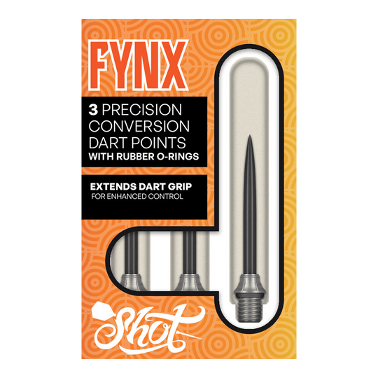 Shot Fynx Conversion Points - 32mm Das Foto zeigt die Shot Fynx Conversion Points, 32 mm lang. Diese Dartspitzen ermöglichen ein einfaches Umwechseln der Pointen.
