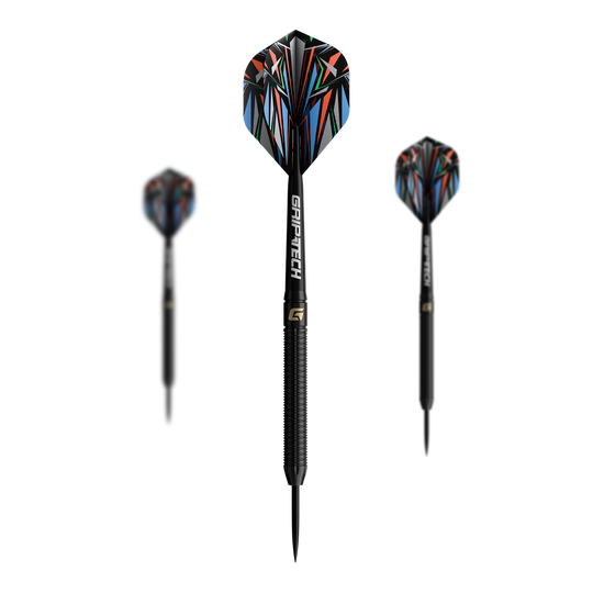 GOAT Athlete Black Tungsten Steel Darts Das Bild zeigt die GOAT Athlete Black Tungsten Steeldarts. Die Darts haben ein elegantes, schwarzes Design und sind aus Wolfram gefertigt.