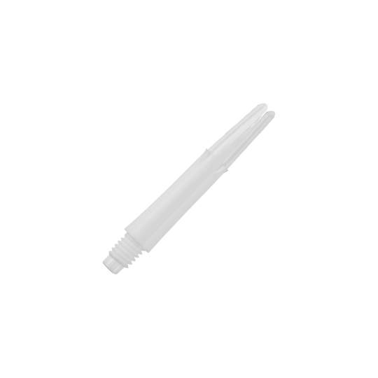 L-L-Style-Shafts Locked Straight - White Dieses Bild zeigt einen weißen, geraden Dartshaft ohne Kappen. Er hat am unteren Ende ein Gewinde zum Befestigen am Dartbarrel.