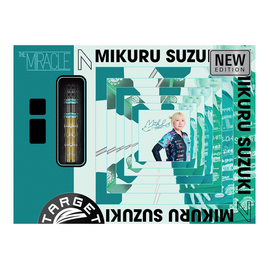 Zu sehen sind die Target Mikuru Suzuki The Miracle GEN7.5 Softdarts - 19g. Das Produkt ist für Softdart-Spiele konzipiert.