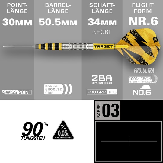 Target Buzz 03 Swiss Points steel darts Abgebildet sind Target Buzz 03 Swiss Points Steeldarts. Das Produkt zeichnet sich durch ein elegantes Design aus.