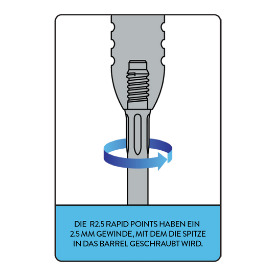 Mission R2.5 Rapid Point Tool Das Bild zeigt das Mission R2.5 Rapid Point Tool. Dieses Tool dient zur Wartung von Dartspitzen.