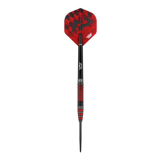 Bulls NL Florian Price Steeldarts - 23g Bulls NL Florian Preis Steeldarts - 23g abgebildet. Die Darts sind in einer Nahaufnahme zu sehen.