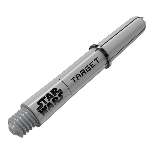 Target Star Wars ProGrip Shafts - Gray Dieses Bild scheint einen Target Star Wars Pro Grip Shaft in Grau, 34 mm zu präsentieren. Es handelt sich um eine weitere Perspektive der kurzen Variante.