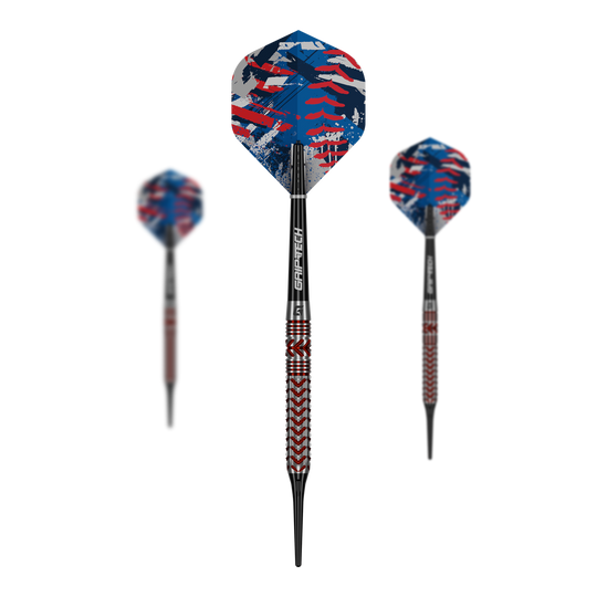 GOAT Curveball Soft Darts - 20g GOAT Curveball Tungsten Softdarts - 20g werden auf diesem Bild gezeigt. Die Softdarts bestehen aus Tungsten und wiegen 20 Gramm.