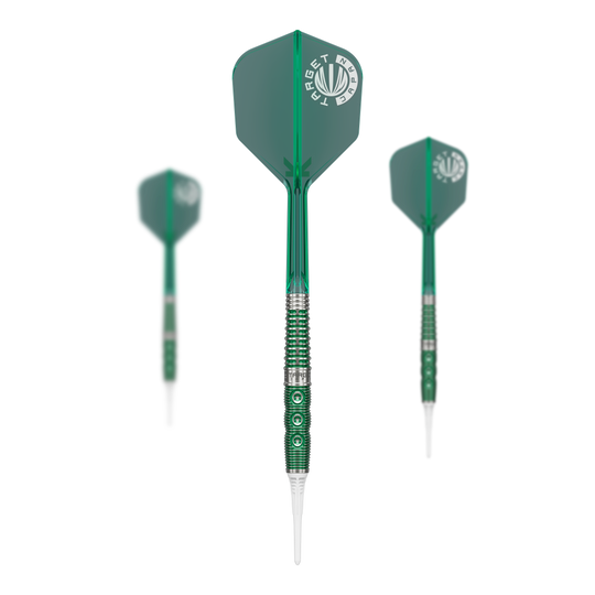 Abgebildet ist ein Set Target Japan Prime Series Motomu Sakai Xeno GEN1 Softdarts mit 19 Gramm. Das Produkt besteht aus hochwertigen Softdarts für das professionelle Dartspiel.