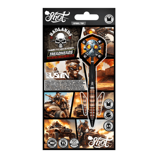 Shot Badlands Rustin Steel Darts - 23g Auf dem Foto ist Shot Badlands Rustin Steeldarts - 23g zu sehen. Das Produkt wird aus einer weiteren Ansicht dargestellt.