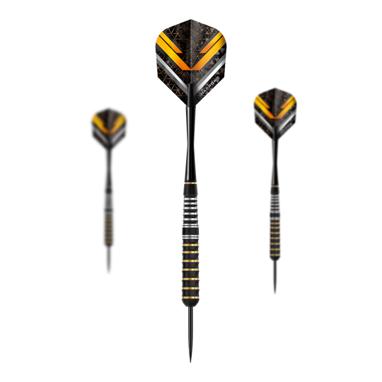 Harrows Vulcan steel darts Das Bild zeigt die Harrows Vulcan Steeldarts. Es handelt sich um ein Set von Steeldarts für Dartspieler.