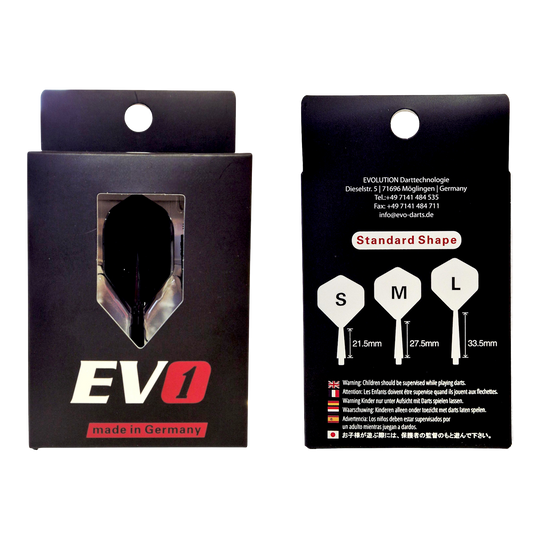 Evolution EVO1 Flight Shaft System - Black Evolution EVO1 Flight-Shaft-System in Schwarz ist dargestellt. Das Produkt ist für den Einsatz im Dartsport geeignet.