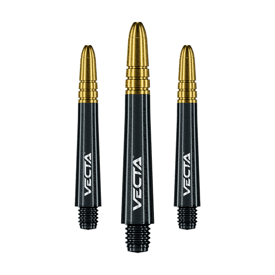 7025-409_Winmau_Vecta_Shafts_Schwarz_Gold_37mm_1teSlm54iNwsM3 Ein Vecta Dart-Schaft von Winmau in Schwarz-Gold ist zu sehen.