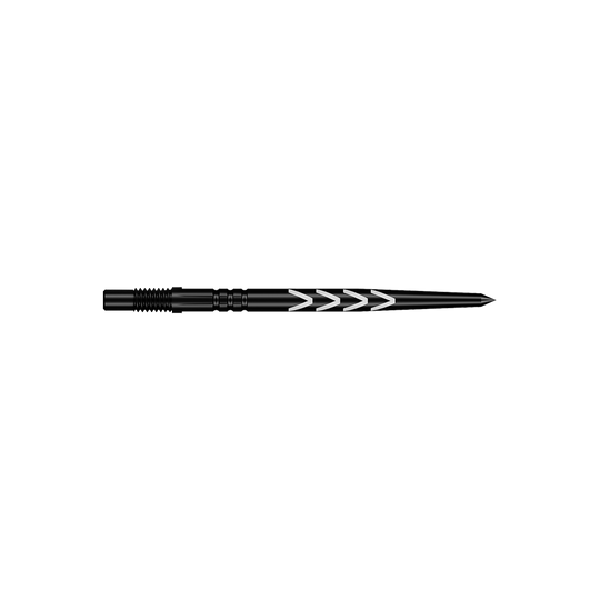 Shot Turbo Points Dart Tips Michael Smith - Black Zu sehen sind zwei schwarze Dartspitzen, jeweils mit schmalem Aufsatz. Das Produkt ist für den Austausch geeignet.