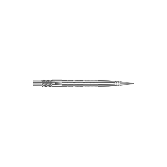 Harrows Quick Point Micro Ridge Dart Tips - Silver Das Bild zeigt Dartspitzen mit MicroRidge Struktur in Silber mit einer Länge von 26 mm. Die Dartspitzen sind nebeneinander angeordnet.