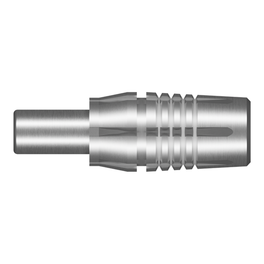 Shot Threadhead Point Adapter Zwei silberne Adapter für Dartspitzen werden dargestellt. Die Adapter sind metallisch glänzend.