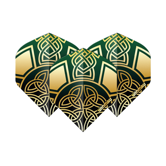 Winmau Prism Delta Brendan Dolan Celtic Knot Black Gold No2 Standard Flights Zu sehen sind die Winmau Prism Delta Brendan Dolan Celtic Knot Black Gold No2 Standard Flights. Diese Darts-Flights haben ein schwarzes und goldenes keltisches Knoten-Design.