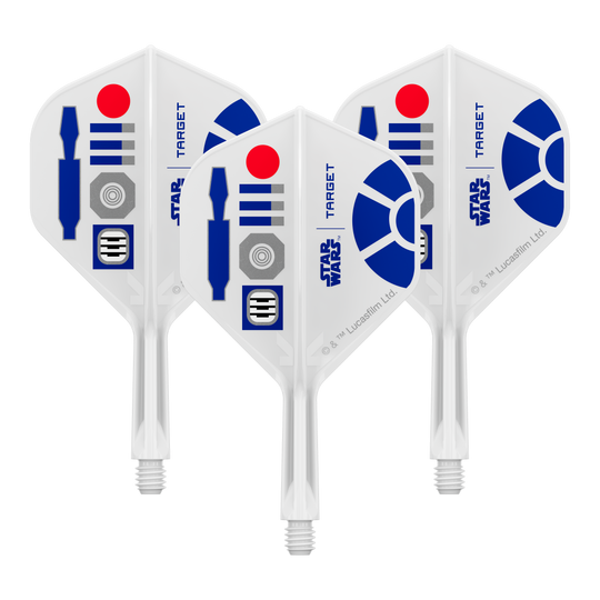 Target Star Wars K-Flex R2D2 No2 Standard Flights Bild eines Dart-Zubehörteils, vermutlich Dart Flights. Das Produkt ist anhand des Dateinamens als Target Star Wars KFlex R2D2 No2 Standard Flights Short 19mm erkennbar.