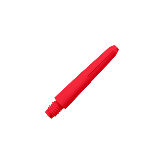 569_Nylon_Shafts_Rot_28mm_2 Das Bild zeigt einen roten Nylon-Schaft. Er hat ein schlichtes, zylindrisches Design mit Gewinde am unteren Ende.