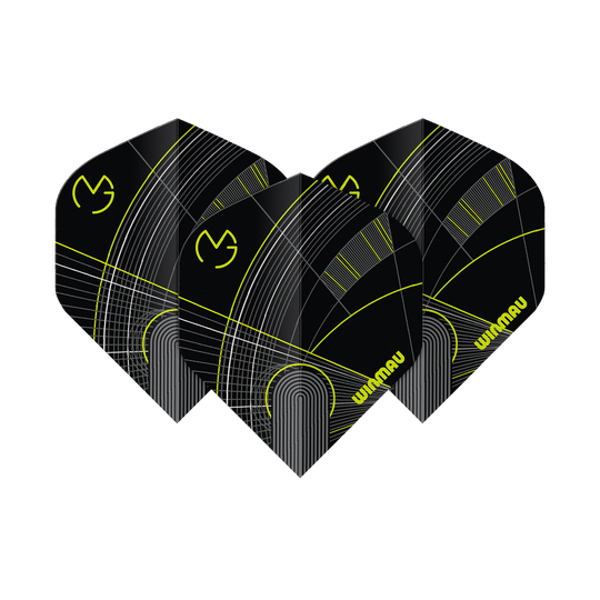 Das Bild zeigt die Winmau Prism Delta MvG Black Green No2 Standard Flights. Diese Flights sind in Schwarz und Grün gehalten und für Darts geeignet.