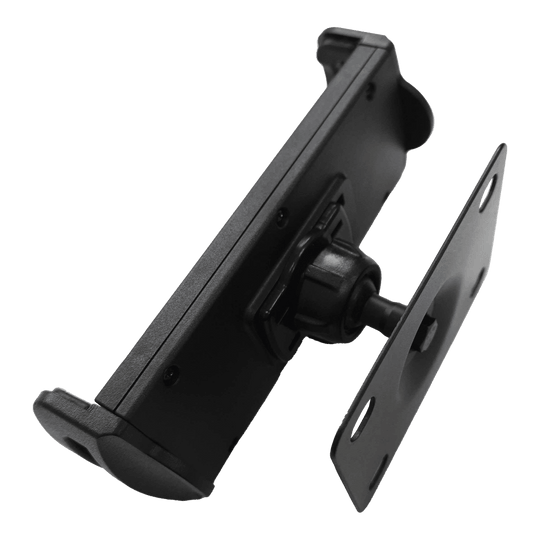 Dies ist die McDart TABSteady Tablet Wandhalterung. Sie besteht aus stabilem schwarzen Material und eignet sich zur sicheren Befestigung eines Tablets an der Wand.