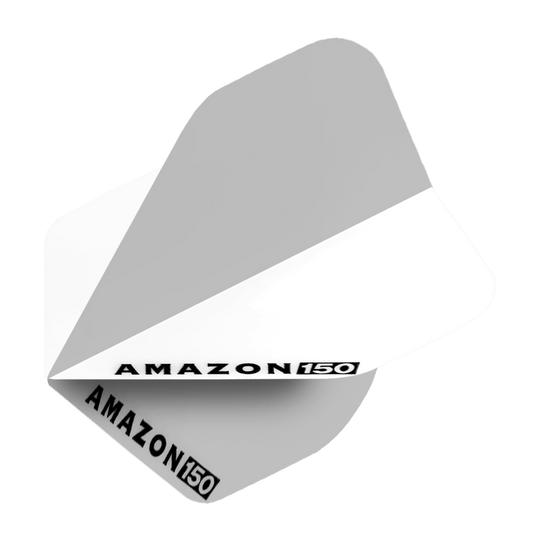 Amazon 150 Flights - White Das Bild zeigt ein weißes Amazon 150 Flights Dart-Flügel. Auf dem Flight steht in schwarzer Schrift "AMAZON 150".