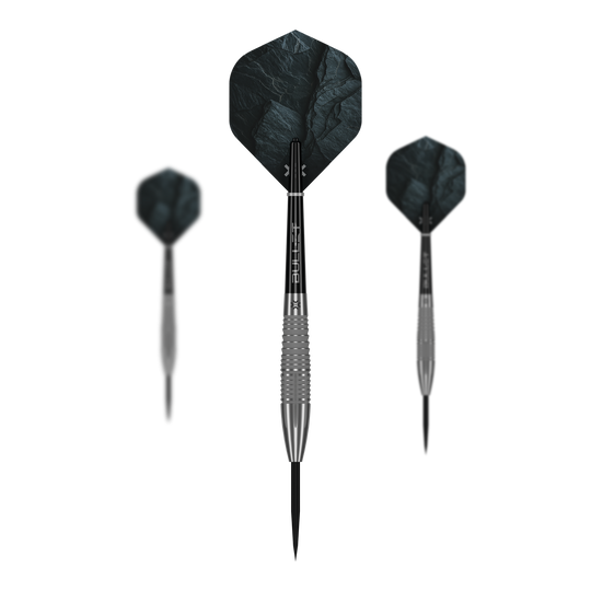 Bullet Monolith steel darts Bullet Monolith Steel Darts sind dargestellt. Es handelt sich um ein Set von Steeldarts aus der Bullet Monolith Serie.