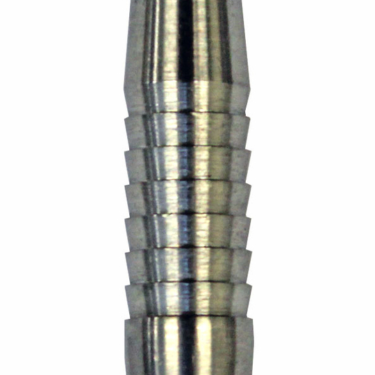 sht15200c2265a15f Das Bild zeigt den McDart Shark Tropfen Dartbarrel aus 80% Tungsten. Der Barrel ist silberfarben und hat mehrere ringförmige Rillen für besseren Halt.
