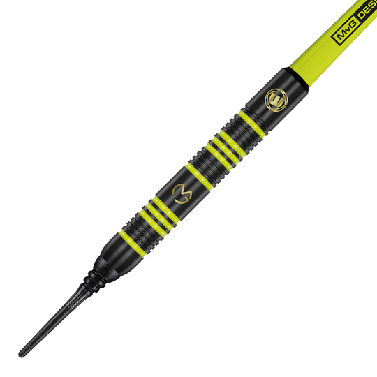 2237_Winmau_Michael_Van_Gerwen_MvG_Ambition_Softdarts_2 Winmau Michael Van Gerwen MvG Ambition Softdarts mit 20 Gramm Gewicht. Die Softdarts sind in Reihen angeordnet.