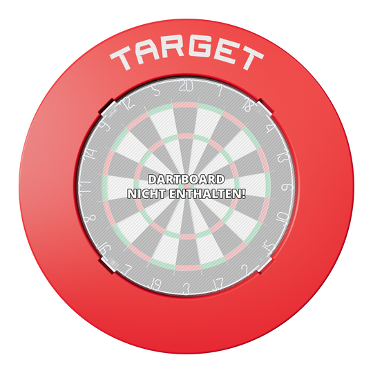 Target Notched Dartboard Surround Auf dem Bild ist eine runde rote Umrandung für ein Dartboard. Sie erscheint matt und gleichmäßig.