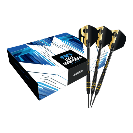 Red Dragon Luke Humphries 50 Years Player Limited Edition Steeldarts - 22g Das Bild zeigt den Red Dragon Luke Humphries 50 Years Player Limited Edition Steeldarts - 22g. Diese Edition ist für Dart-Enthusiasten und Sammler konzipiert.