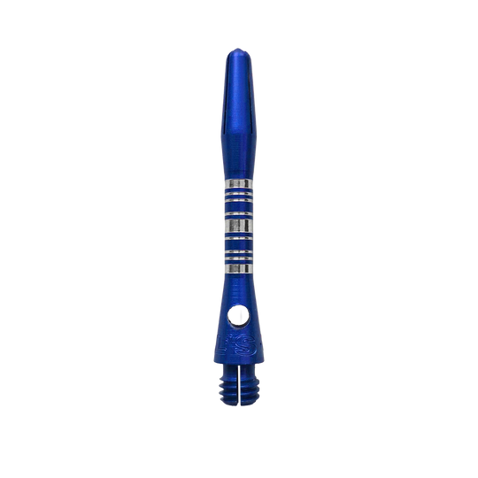 Bulls NL Supra Aluminium Shafts in Blau und 34 mm Länge werden dargestellt. Diese Dartschäfte sind besonders robust und für präzises Werfen geeignet.