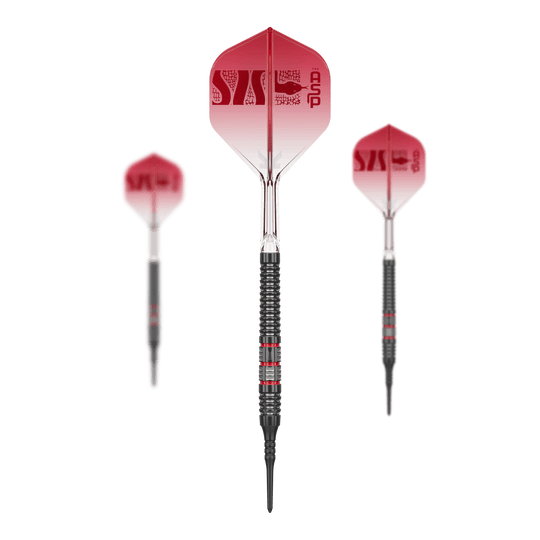 Abgebildet ist das Set der Target Nathan Aspinall 95K Softdarts mit 18g. Dieses Produkt ist für Dartspieler gedacht, die hochwertige Softdarts bevorzugen.
