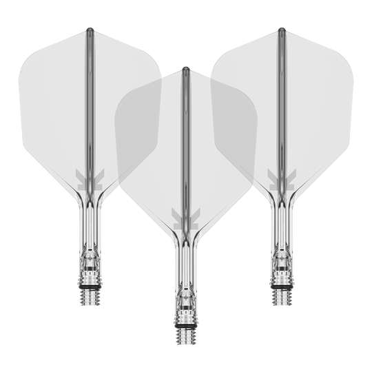Target K-Shift No6 Flights - Clear Ein Set von Target KShift No6 Dart-Flights in klarer, durchsichtiger Optik, 19 mm lang. Die Abbildung zeigt mehrere Flights als Set.