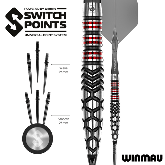 Winmau Fornax Torpedo Switch Points Steeldarts Das Bild zeigt die Winmau Fornax Torpedo Switch Points Steeldarts. Diese Steeldarts sind speziell für hohe Präzision und Leistung entwickelt.
