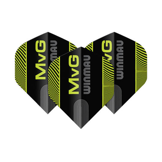 Winmau Prism Delta MvG Black Green Text No2 Standard Flights Abgebildet sind Winmau Prism Delta MvG Black Green Text No2 Standard Flights. Das Produkt zeichnet sich durch ein auffälliges Design aus.