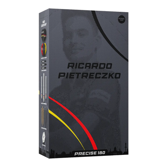 Precise 180 Ricardo Pietreczko GEN1 steel darts Precise 180 Ricardo Pietreczko GEN1 Steeldarts zeigen das Design dieser hochwertigen Dartpfeile. Diese Darts sind ideal für Wettkampfspieler.