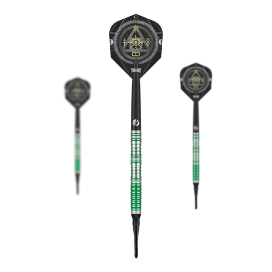 Shot Alchemy Mythril Soft Darts - 20g Das Bild zeigt ein Set der Shot Alchemy Mythril Softdarts - 20g. Auf dem Foto sind alle enthaltenen Darts abgebildet.