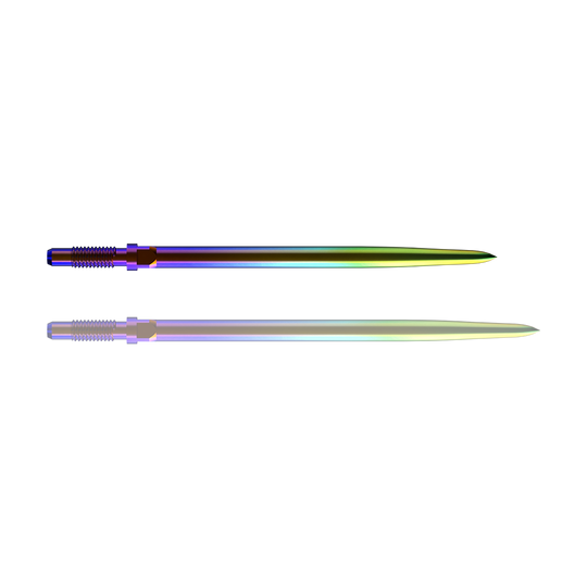 Bulls NL Convertible Point Dart Tips - Smooth - Rainbow Ein Bild mit dem Dateinamen BU57716_BullsNL_Convertible_Points_Smooth_Rainbow_36mm_1. Es zeigt vermutlich einen Dartspitzen-Artikel in Regenbogenfarben.