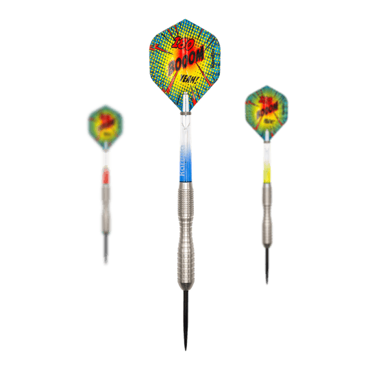 Karella Comic Line CL-3 steel darts - 24g Dieses Bild zeigt ein Set der Karella Comic Line CL-3 Steeldarts mit 24 Gramm Gewicht. Das Set eignet sich ideal für Präzisionswürfe.