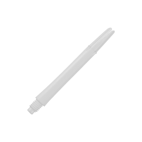 L-L-Style-Shafts Locked Straight - White Auf dem Bild ist ein gerader, weißer Dartshaft ohne Kappen zu sehen. Der Shaft ist schlicht gestaltet und hat eine Länge von 46 mm.