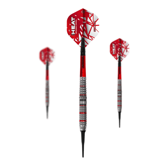 Harrow's Damon Heta Series 4 soft darts Das Bild stellt das Set Harrows Damon Heta Series 4 Softdarts dar. In diesem Set sind mehrere Softdarts enthalten.