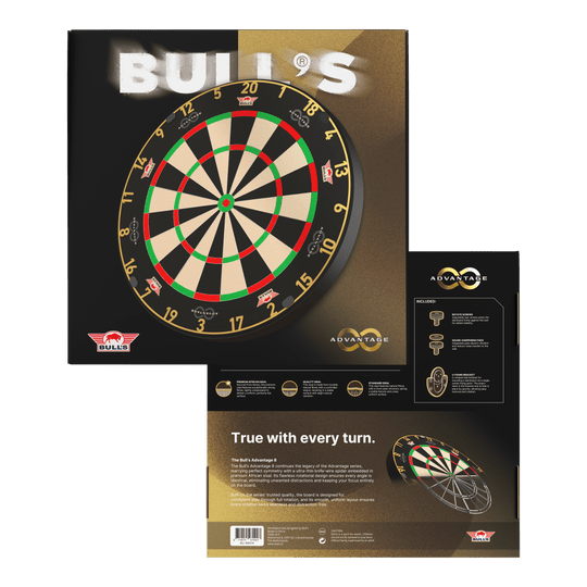 Bulls NL Advantage 8 steel dartboard Zu sehen ist das Bulls NL Advantage 8 Steeldartboard. Die Steeldartscheibe besteht aus robustem Material für lange Spielzeiten.