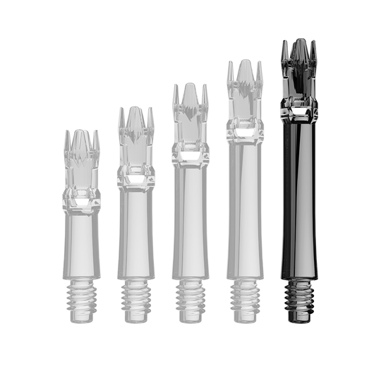 L-Style L-System Replacement Shafts - Clear Black Das Bild zeigt eine transparente Ersatzshaft in Schwarz. Die Shaft ist schlank und wird von oben präsentiert.