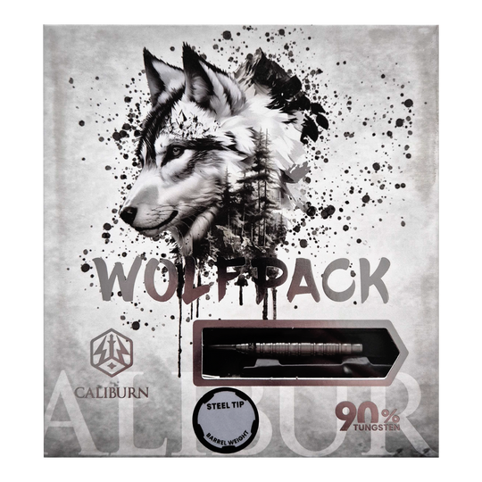 Caliburn Wolfpack W5 steel darts - 22g Abgebildet ist das Produkt Caliburn Wolfpack W5 Steeldarts - 22g. Es handelt sich um hochwertige Steeldarts für Präzisionswürfe.