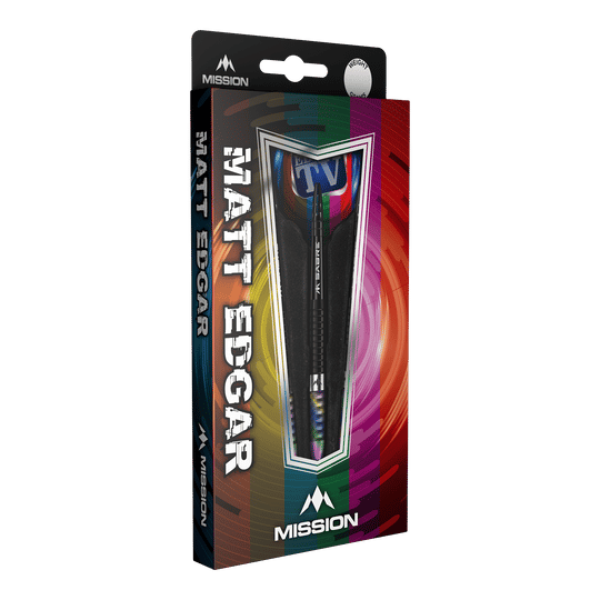 Mission Matt Edgar Steeldarts Die Abbildung zeigt die Mission Matt Edgar Steeldarts in ihrer Verpackung. Die Verpackung ist bunt gestaltet und zeigt den Namen des Produkts deutlich auf der Vorderseite.