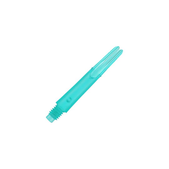 L-L-Style-Shafts Locked Straight - Emerald Auf dem Bild ist ein gerader, transparenter, smaragdgrüner Schaft zu sehen. Es handelt sich um ein Ersatzteil für einen Dartpfeil ohne Kappen.