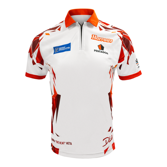 Harrow's Damon Heta player shirt Hier sieht man das Harrows Damon Heta Playershirt. Das Shirt ist für Dartspieler gemacht.