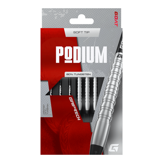 GOAT Podium Silver Softdarts - 18g Das Foto zeigt die GOAT Podium Silver Softdarts mit 18g Gewicht. Diese silbernen Softdarts eignen sich ideal für Dartspieler.