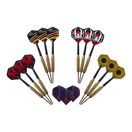 McDart Golden Star steel darts - 12 darts / 18 grams McDart Golden Star Steeldarts - 12 Darts mit 18 Gramm sind auf diesem Bild zu sehen. Das Bild zeigt eine Auswahl von zwölf goldfarbenen Steeldarts.