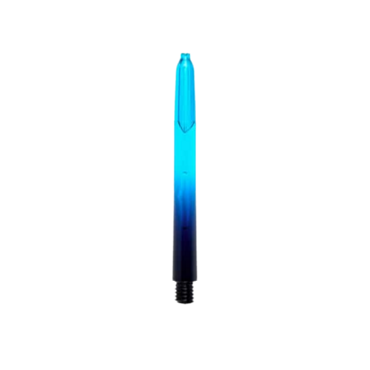 Pentathlon Vignette Plus Shafts black/cyan Das Bild zeigt einen Pentathlon Vignette Plus Shaft in den Farben Schwarz und Cyan. Der Schaft hat ein Farbverlauf-Design, das von unten nach oben von Schwarz zu Cyan wechselt.