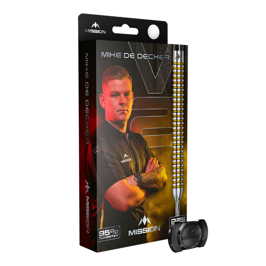 Mission Mike De Decker V2 R2.5 steel darts Zu sehen sind die Mission Mike De Decker V2 R2.5 Steeldarts. Die Darts sind für präzises Werfen beim Steeldart entwickelt.
